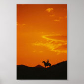 Oranje zonsondergang met Cowboy Silhouette Poster (Voorkant)