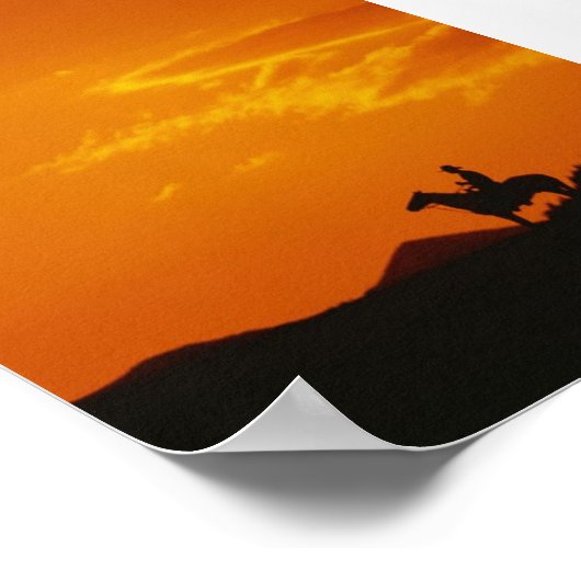 Oranje zonsondergang met Cowboy Silhouette Poster (Hoek)