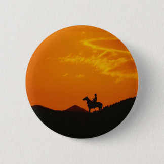Oranje zonsondergang met Cowboy Silhouette Ronde Button 5,7 Cm