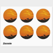 Oranje zonsondergang met Cowboy Silhouette Ronde Sticker (Vel)
