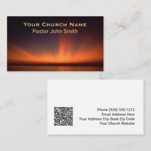 Oranje Zonsondergang Oceaan Kerk Pastor QR Code Visitekaartje