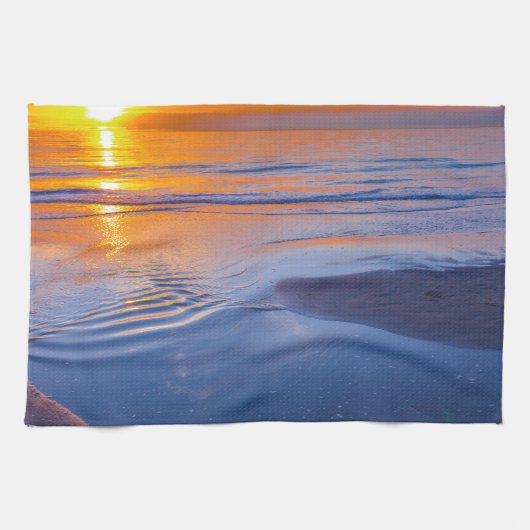 Oranje zonsondergang op zee theedoek (Horizontaal)