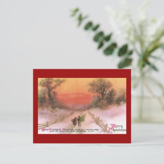 Oranje Zonsondergang Over Snowy Lane  Xmas Feestdagenkaart (Staand voorkant)