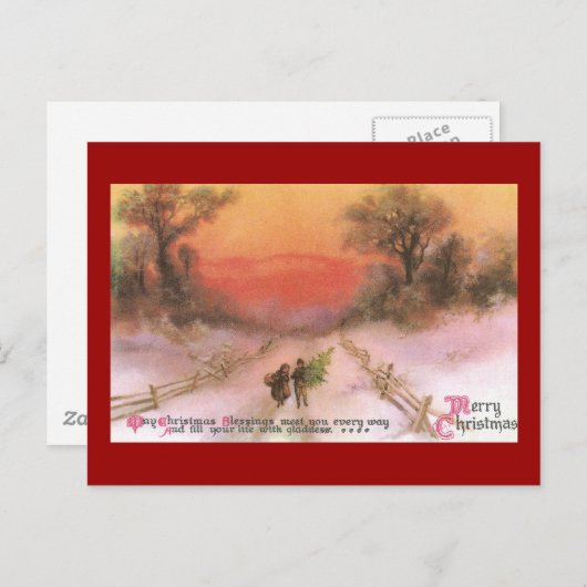 Oranje Zonsondergang Over Snowy Lane  Xmas Feestdagenkaart (Voorkant / Achterkant)