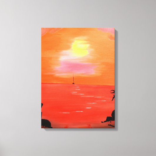 Oranje Zonsondergang Sky Painting Wrapped Canvas (Voorkant)