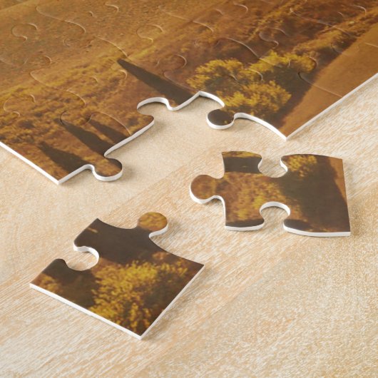 Oranje zonsopgang over een landschap in Toscane Legpuzzel (Zijkant)