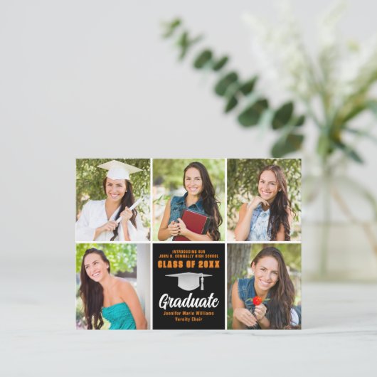 Oranje zwart Afstuderen Afstuderen voor fotocollag Briefkaart (Staand voorkant)