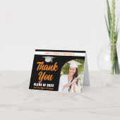 Oranje zwart Afstuderen foto boog Afstuderen gevou Bedankkaart (Voorkant)