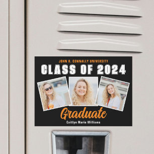 Oranje Zwart Afstuderen Foto Collage Magneet Kaart