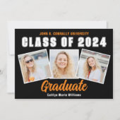 Oranje zwart Afstuderen fotocollage Afstuderen Aankondiging (Voorkant)