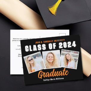 Oranje zwart Afstuderen fotocollage Afstuderen Aankondigingskaart
