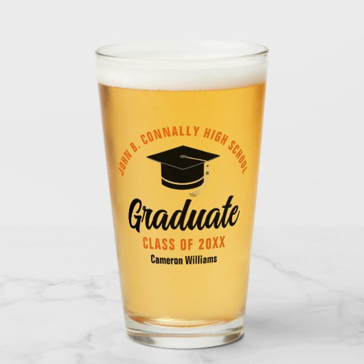 Oranje zwart Afstuderen gepersonaliseerd Afstudere Glas (Voorkant gevuld)