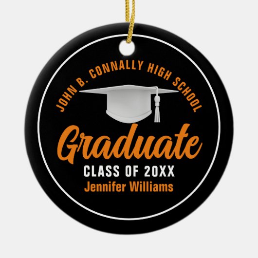 Oranje Zwart Afstuderen Personalized 2025 Afstuder Keramisch Ornament (Voorkant)