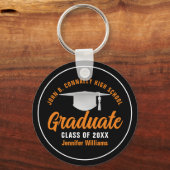 Oranje Zwart Afstuderen Personalized 2025 Afstuder Sleutelhanger (Voorkant)