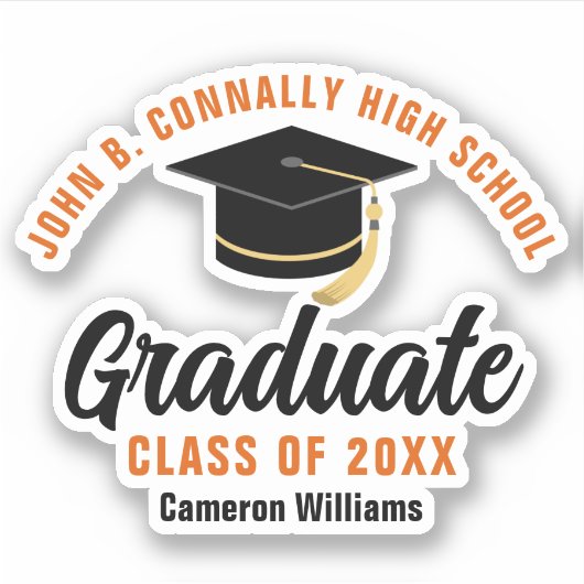 Oranje Zwart Afstuderen Personalized 2025 Afstuder Sticker (Voorkant)