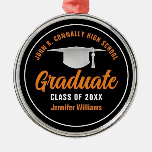 Oranje zwart Afstuderen, speciaal voor kerstmis Metalen Ornament (Voorkant)