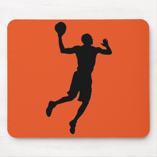 Oranje zwart basketbalspeler silhouet muismat (Voorkant)
