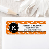 Oranje zwart Bat Pattern Monogram Etiket (Insitu)
