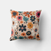 Oranje zwart bloemenpatroon beige achtergrond kussen (Achterkant)