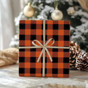 Oranje Zwart Buffalo Plaid Klassieke Gingham Cadeaupapier
