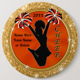 Oranje, zwart en goud, superhoge spelden, 6 inch ronde button 6,0 cm