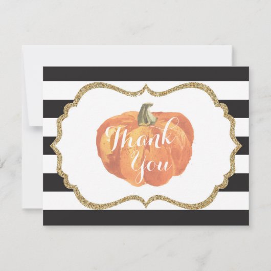 Oranje Zwart en Gouden Pompoen Herfst Bedankkaart (Voorkant)