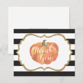 Oranje Zwart en Gouden Pompoen Herfst Bedankkaart (Voorkant / Achterkant)