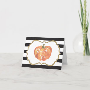 Oranje Zwart en Gouden Pompoen Herfst Bedankkaart