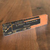 Oranje, zwart en goudmarmer naambordje (Zijkant)