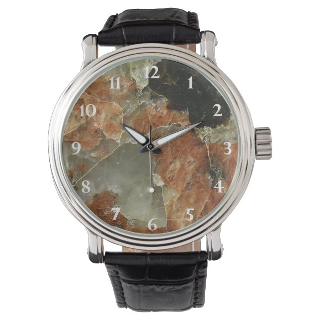 Oranje, zwart en helder kwartz horloge (Voorkant)