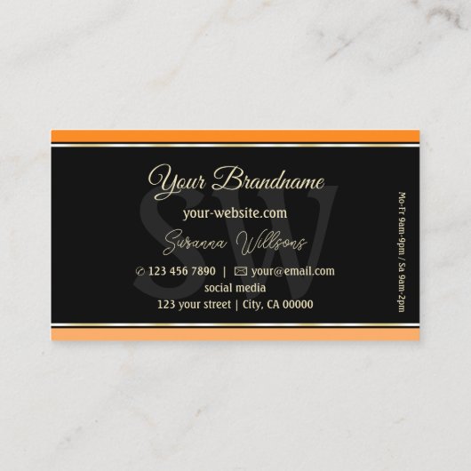Oranje zwart en peach stripes afbeelding met monog visitekaartje (Achterkant)