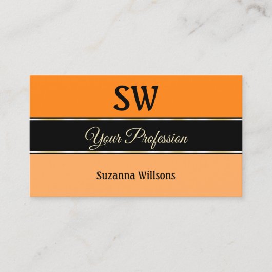 Oranje zwart en peach stripes afbeelding met monog visitekaartje (Voorkant)