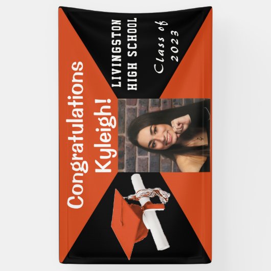 Oranje, zwart en wit Afstuderen Foto Spandoek (Verticaal)