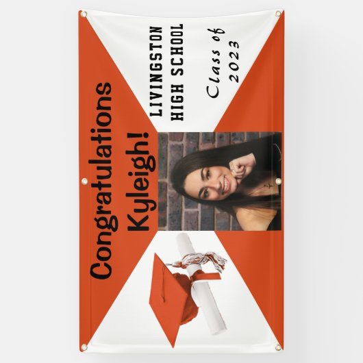 Oranje, zwart en wit Afstuderen Spandoek (Verticaal)