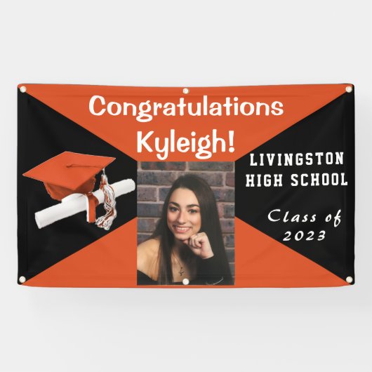 Oranje, zwart en wit Afstuderen Spandoek (Horizontaal)