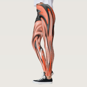 Oranje Zwart en Wit Dansende Vlammen Leggings