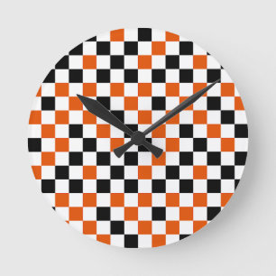 Oranje Zwart en Wit Geruit Ronde Klok