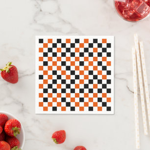 Oranje Zwart en Wit Geruit Servet