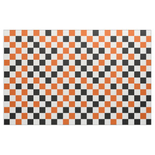 Oranje Zwart en Wit Geruit Stof