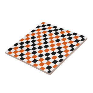 Oranje Zwart en Wit Geruit Tegeltje