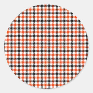 Oranje Zwart en Wit Gingham Karo Ronde Sticker