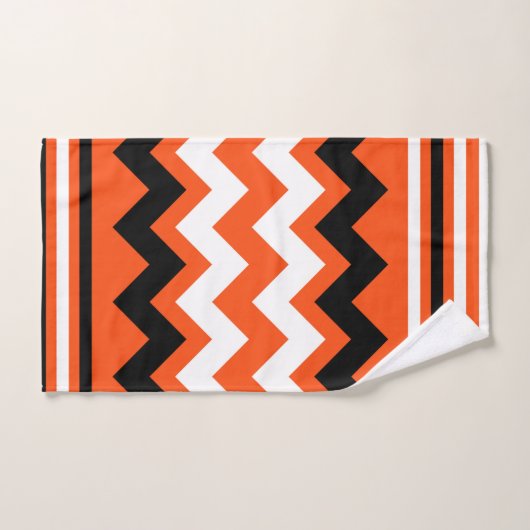 Oranje zwart en wit, recht Zig gepatterd Bad Handdoek (Handdoek)