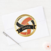 Oranje, zwart en wit volleybal | DIY-naam Ronde Sticker (Envelop)