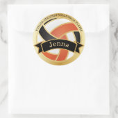 Oranje, zwart en wit volleybal | DIY-naam Ronde Sticker (Tas)