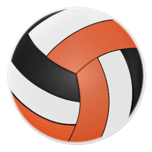 Oranje, zwart en wit volleybal keramische knop