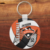 Oranje, zwart en wit Volleybalontwerp Sleutelhanger (Voorkant)