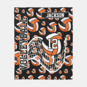 Oranje, zwart en wit Volleybalpatroon Fleece Deken (Voorkant)