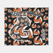 Oranje, zwart en wit Volleybalpatroon Fleece Deken (Voorkant (Horizontaal))