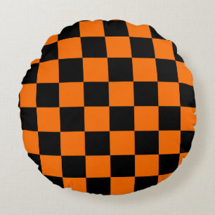 Oranje Zwart Geruit Controlepatroon Rond Kussen