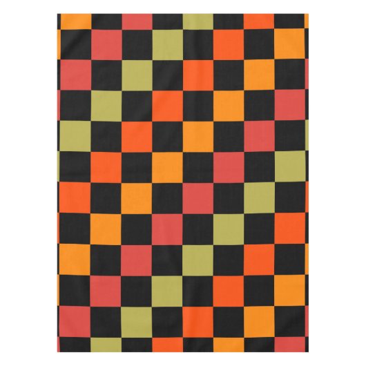 Oranje Zwart Geruit Gingham Patroon Tafelkleed (Voorkant)